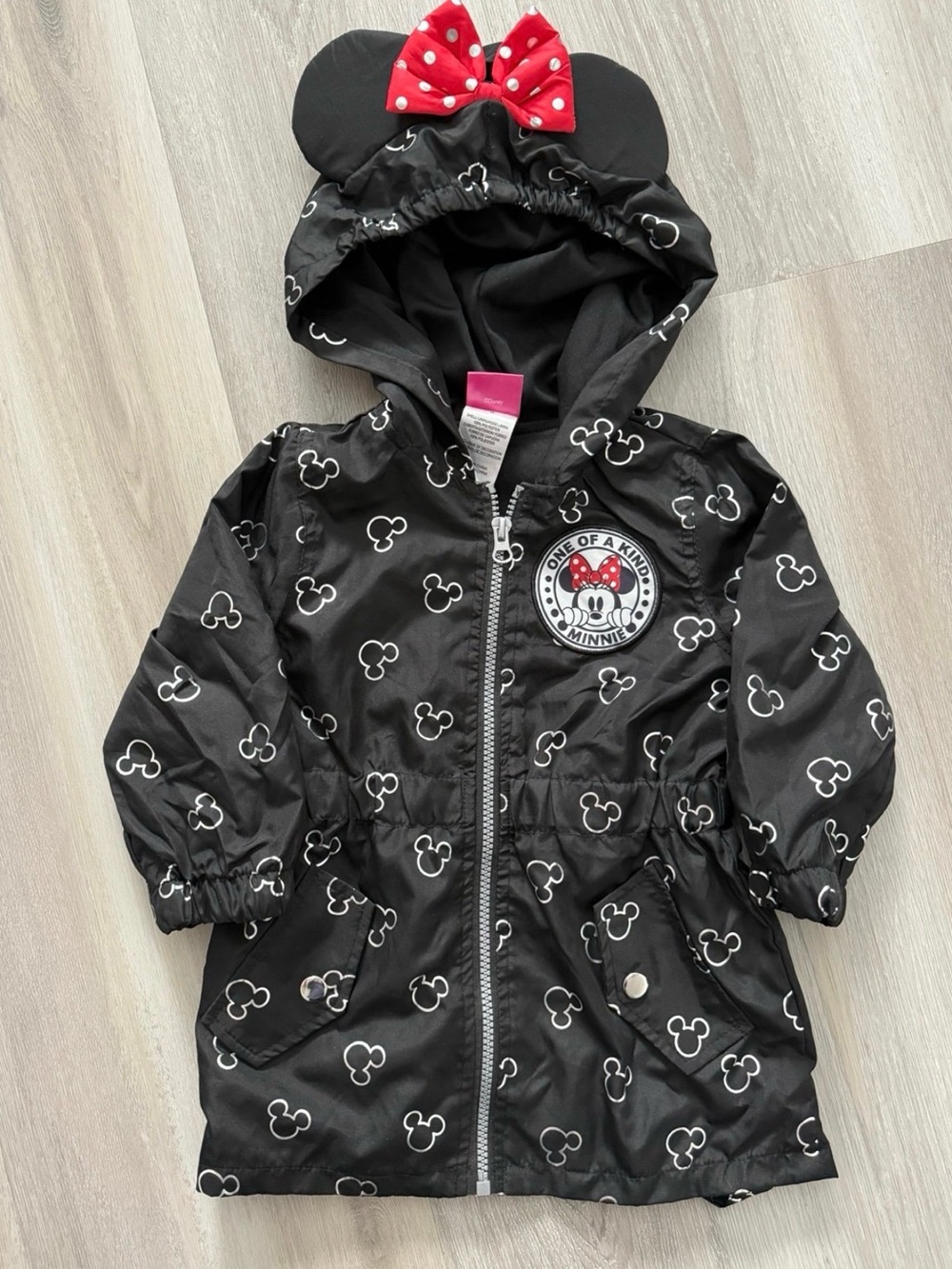 Disney Black Minnie Mouse Hooded Raincoat with Red Bow
